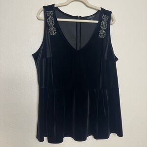 Lane Bryant Black Velvet Tank Top Beaded Shoulders